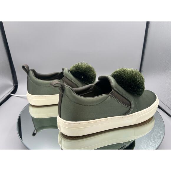 TORY BURCH Pom Pom Satin Platform Sneaker In Green - Daphne Style - Picture 3 of 13